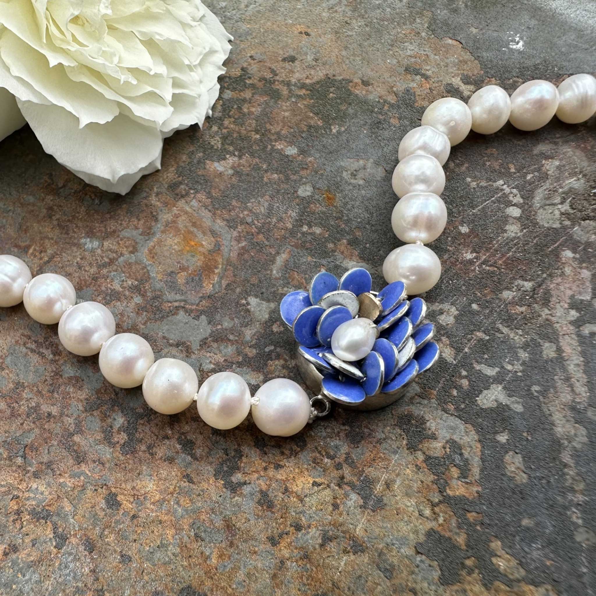 Silver, Gold and Enamel Bloom Pearl Bracelet